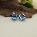 Pair of vintage-style blue resin square pendants with gold plating for DIY jewelry - Sky Blue