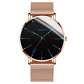 Fashion Geneva watch with rose gold mesh strap and black dial featuring blue markers - Blue Hands Rose Gold Case Rose Gold Mesh Band