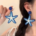 Vue détaillée des boucles d'oreilles étoile de mer tissées bleues au style de vacances - 25# Tige en Acier - Bleu