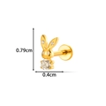Golden titanium rabbit earring with cubic zirconia stones and 0.79cm height measurement - Little Bunny Shape (T2584-1#) / Gold