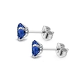 Silver titanium steel stud earrings with deep blue zircons in a classic 4-prong setting - 3mm / Steel Blue Glass