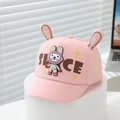 Pink toddler baseball cap featuring 3D rabbit ears and a cute cartoon astronaut bunny patch - 50-52cm (2-5 Years) / Pink