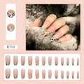 Set unghie finte stile francese con stampa mucca e cuori su base rosa morbida - R713 Stile Stampa Mucca Leopardo Zebra (Colla Inclusa)