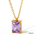 Elegant gold necklace with rectangular purple zircon pendant in a classic claw setting - Gold with Purple Zirconia (KDD124)