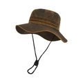 Vintage washed brown outdoor sun hat with wide brim and adjustable drawstring strap - Bronze Yellow
