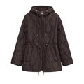 Women's mid-length quilted hooded jacket with gourd patterns and adjustable drawstring waist - XS / Dark Brown