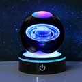 3D Saturn inner carved crystal ball night light with glowing blue LED touch base - Saturn