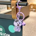 Purple transparent bear keychain with floating letters and matching metal bell - Purple Sitting Letter Bear