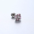 Boucle d'oreille fleur en acier titane avec zircons roses et fermoir à vis - Style Fleur en Zirconia Rose et Clair (A105-4#)