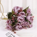 Artificial purple peony bouquet with silk fabric petals for elegant home interior decor - Purple