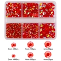Red AB flatback jelly nail rhinestones kit in a 6-grid box for DIY phone case crafts - Dark Red