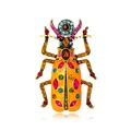 Vintage beetle brooch in bright orange enamel with colorful rhinestones and gold plating - Orange