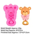 Pink teddy bear silicone mold with bow for DIY cake and chocolate decoration - 2# Rattle Bear / Pink