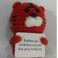 Handmade red crochet tiger plush doll holding an inspirational card for gift - Red Tiger