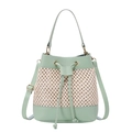 Chic mint green hollow bucket bag with woven straw texture and crossbody strap - Light Green