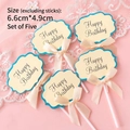 5-piece set of cloud-shaped beige Happy Birthday cake toppers with blue glitter and bows - Yellow Topper with Text - 5 Pcs