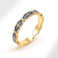 Elegant gold-plated open ring with peacock blue enamel and cross relief design - Blue Cross Style (AJ768)