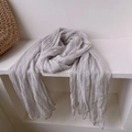 Detail shot of light grey scarf with vintage pleated texture and natural soft drape - 180*90CM / Moon Gray White
