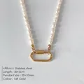 DIY-Perlenkette mit goldenem 14K Edelstahl-Ovalschloss-Anhänger für Damen - Kleiner Karabiner Perlenkette (XNL0050-2) / 14K-Gold