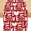Red Valentine's table runner with LOVE and heart patterns on light wood surface - Deep Red LOVE Heart All-over Print Style (ZQ42-34) / 33*183cm