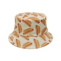 Detailansicht weißer Fischerhut mit All-over-Hot-Dog-Druck und bunten Sommermustern - M (56-58cm) / Hotdog-Muster-Stil (B)