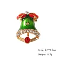 Golden Christmas bell brooch with green enamel, red bow, and crystal pendant, 2.9x2.3cm - Christmas Bell