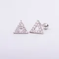 Hollow triangle gold-plated stud earrings with pavé zircons and screw ball backings - White Gold 3# Triangle / 0.8mm Thickness, 6mm Length