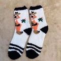 Plush coral fleece Christmas socks featuring white color and cute reindeer cartoon patterns - One Size / New Black Girl