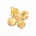 Pendentif tournesol en acier inoxydable doré avec centre texturé et fini poli - Fleur à Quatre Pétales Dorée