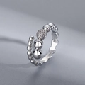Anillo abierto minimalista de plata 925 con cuentas e incrustación de circón brillante - Anillo Abierto de Circonita con Cuentas (JZ0124) / Plata/Transparente