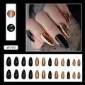 Almond-shaped press-on nails in glossy black and sparkling gold glitter finish. - Glitter Black Gold (W360)