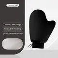 Double-layer black tanning mitt with soft flocking fabric and waterproof PE film lining - Elastic Cuff Mitt / Black