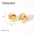 Glossy 18K gold plated 20mm ball stud earrings with butterfly backs for women - Gold Mirror Ball Stud Style (YYE023431)
