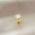 Chic pink daisy stainless steel stud earring with gold-plated finish and screw back - Pink