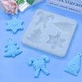 Molde navideño de silicona con formas de árbol y copo de nieve sobre fondo azul - Estilos Navideños 4 en 1 (Copo/Árbol/Bastón/Gnomo)