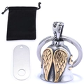 Silver and gold eagle wing bell keychain with rectangular tag and black velvet pouch - Two-tone Gold with Pouch & Tag