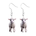 Detailed view of cute white acrylic lamb pendant earrings with silver metal hooks - Lamb