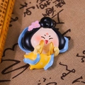 Resin figurine in yellow Tang suit holding golden cymbals for desk decoration - Yellow Skirt Pink Flower Fridge Magnet