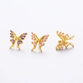 Golden butterfly stud earrings set with purple, pink and white zircon crystals - Pink Zircon (053-Gold)