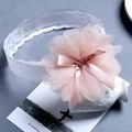 Bandeau bébé avec grande fleur en tulle pêche et dentelle blanche pour petites filles - Grande Maille Orange