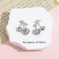 Y2K cherry silver pendant with heart-shaped cubic zirconia and textured alloy finish - White Cherry / Silver