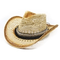 Dettaglio cappello cowboy in paglia intrecciata con frange blu e paillettes argento - Stile Piuma Sfumata Giallo Chiaro (04)