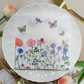 Square paper napkins featuring watercolor floral and butterfly patterns in a white plate - Watercolor Floral Butterfly (1064)