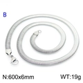 Silver 6mm wide flat snake bone chain necklace in stainless steel with lobster clasp - Silver 6mm Wide 60cm Long (KN203551-Z)