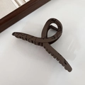 Matte dark brown shark hair claw clip with black marble ink texture for women - Cross Brown
