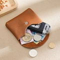 Brown lychee texture genuine leather coin purse with metal snap button for cards and keys - Brown (Single Layer)