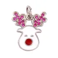 Silver plated reindeer pendant with pink zircon antlers and red nose for DIY jewelry - Silver Deer Head M844370W