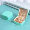 Mint green portable PU leather jewelry box with zipper and interior ring slots - 10*10*5cm / Teal Blue