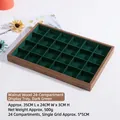 24-grid walnut wood jewelry display tray with dark green velvet lining for rings - Walnut 24-Grid Tray Dark Green