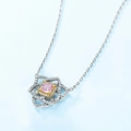 Floral S925 silver necklace with pink square carbon diamond and gold accent - 925 Silver / Thick Silver White Gold
